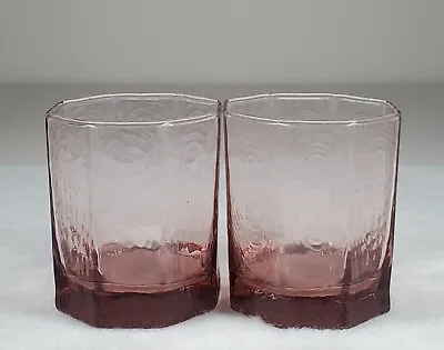 Buy Pair Of Libbey Light Purple Octagonal LowBall Glasses Textured Vintage Condition • 17.08£