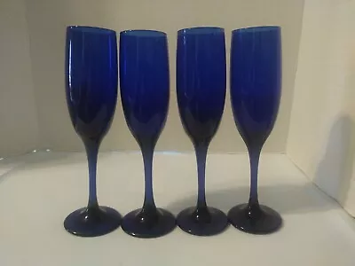 Buy Elegant Deep Cobalt Blue Champagne Flute Glass Stem Glassware 8-3/4” Tall • 28.42£