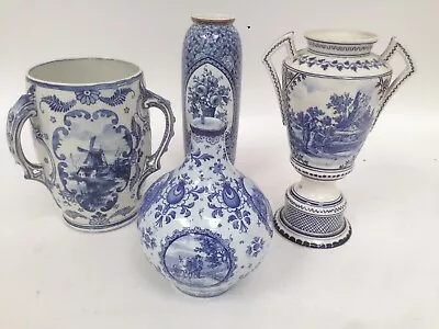 Buy Royal Bonn Delft Lyonais Flamand Blue & White 2 & 3 Handled Vases Gourd Bud  • 9.99£