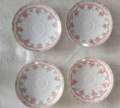Buy Set Of 4 Bone China Saucers 5 3/4   Pink Rose Swag With Gold Trim • 14.20£
