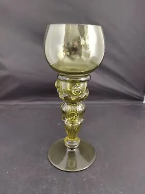 Buy Antique 19th Century Roemer Goblet Wine Glass 20cm Tall Bohemian Amber Colour  • 65£