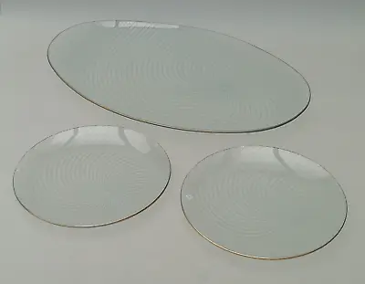 Buy Chance Glass White Atomic Swirl Serving Set Oval Plate & 2 Round Plates • 21.99£