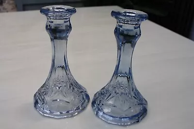 Buy 2 X BAGLEY VICTORIA BLUE GLASS CIRCULAR CANDLESTICKS CANDLE HOLDERS DECO PAIR • 15£