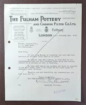Buy 1937 The Fulham Pottery And Cheavin Filter Co., London Letter • 4.99£
