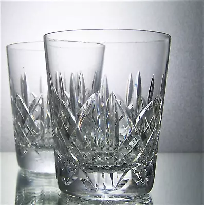 Buy Pair Smaller Sized TUDOR Lead Crystal Cut Glass Whisky Tumblers - 8 Cm • 10£