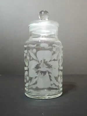 Buy Vintage Glass Sweets Jar Storage / Apothecary Jar 16cms British Etched Glass • 12.95£