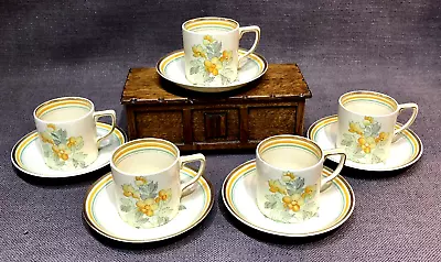 Buy 5 Vintage Grays Pottery Coffee Cans & Saucers “Silverweed A3861” -10 Piece • 35£