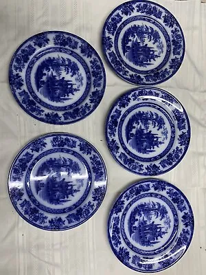 Buy 5 Piece Doulton Burslem Flow Blue Plates, Madras • 199.80£