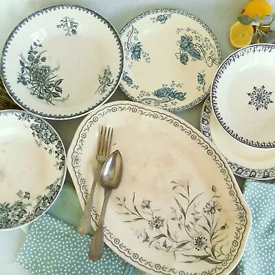Buy 6 Antique Plates. French Ironstone Transferware. Collection Of Late 1800s Plates • 224.12£