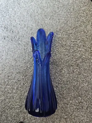 Buy Cobalt Blue Swung Glass Vase 5 Finger Vintage Murano Style Medium • 12£