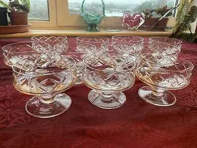 Buy Champagne Sherbet Crystal Cut Glass Drinking Glasses Set Of 11 Mint Perfect Cond • 24.99£