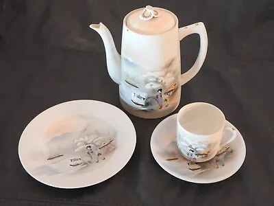 Buy Vintage Fine Bone China Japanese Tea Pot Handpaint Mount Fuji Scene Part Tea Set • 0.99£