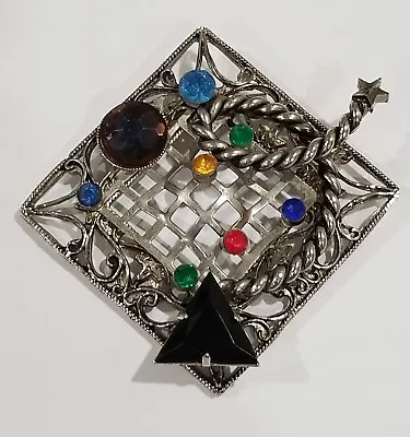 Buy Art Nouveau Style PIN Multi Color/Shooting Star On Silver Tone Mesh Base/C-clasp • 13.98£