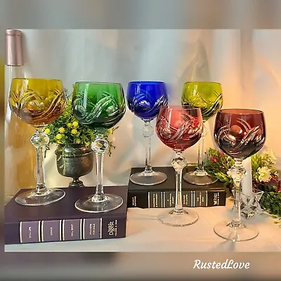 Buy Wine Glasses Cut To Clear Glasses Bohemian Styled Large Wine Goblets 6 Colors • 615.56£