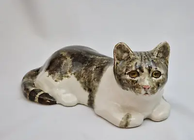 Buy Older Winstanley Size 4 Pottery Tabby & White Cat Cathedral Glass Eyes Signed • 80£