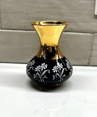 Buy Prinknash Pottery Small Black And Gold Vase Floral Design England, 3 5/8  • 9.47£