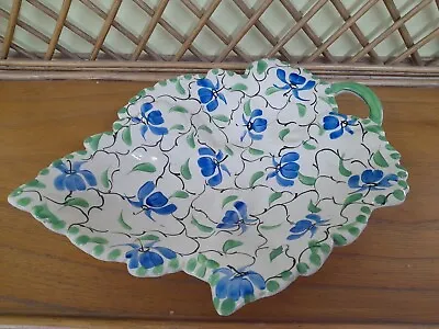 Buy Lovely Vintage Sylvac Ware Dish Plate Leaf Hand Painted Green And Blue Floral • 15£