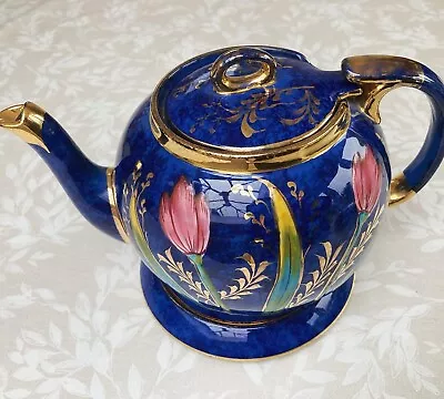 Buy Antique Sudlow Burslem Pottery Blue Glazed Floral Design Teapot  • 65£
