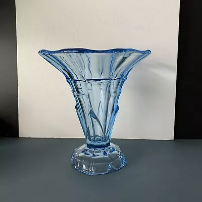 Buy Art Deco 1920s/1930s Blue Glass Flared Vase. 18.5cm Tall • 22.50£