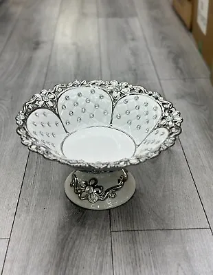 Buy XXL Sparkly Silver White Ceramic Italian Style Bling Fruit Bowl Kitchen Flower • 44.99£