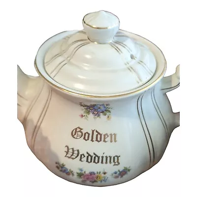 Buy Vintage Sadler Golden Wedding Anniversary Teapot 4316 With Flowers & Gold • 29.99£
