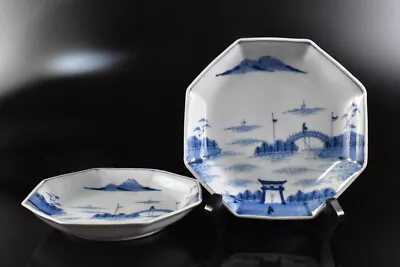 Buy F8750: Japanese Old Imari-ware Blue&White Landscape Person PLATE/dish 2pcs, • 23.57£