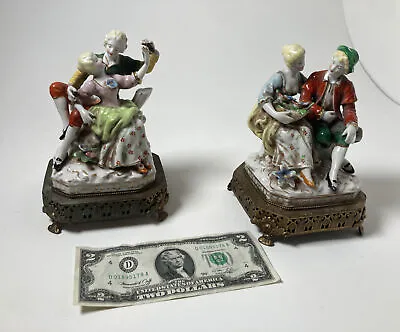 Buy Vintage Antique Courting Couple Porcelain Figurine Dresden Germany Pair  (2x) • 72.04£