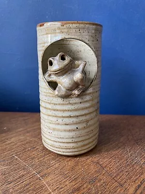 Buy Vintage 70s Greyshott England Studio Pottery Vase Stonewear Cylindrical Frog • 10£