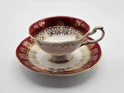 Buy Queen's Fine Bone China Tea Cup & Saucer Monarch Design In Red & Gold Filigree • 61.57£