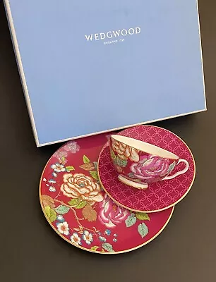 Buy Wedgwood Tea Garden Raspberry Teacup, Saucer & Side Plate Trio Set Boxed • 75£