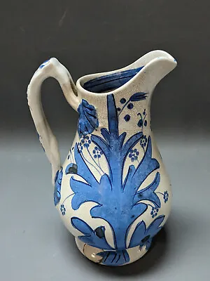 Buy Victorian Antique Blue & White Pottery Jug Pitcher Scotland Clyde C.1860 - 1890 • 14.95£