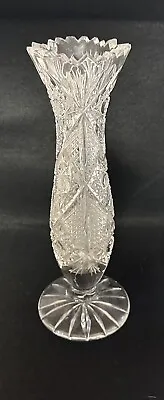 Buy Vintage Bohemian Czech Queen Cut Lace 9  Bud Vase Crystal Pedestal Base Star Eu • 105.49£