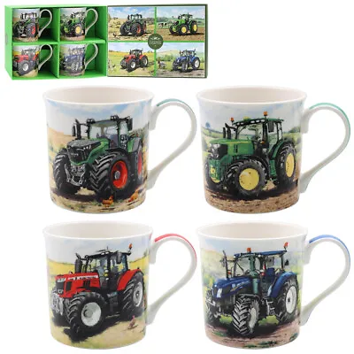 Buy Set Of 4 Fine China Ceramic Mugs In Vintage Tractors Design Novelty Coffee Cup • 22.25£