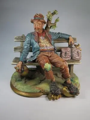 Buy LARGE CAPODIMONTE PORCELAIN Figurine Tramp Hobo On Bench SIGNED VOLTA • 139£