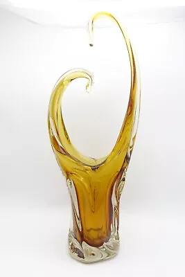 Buy Vintage Chinese Large Heavy Art Glass Amber Brown Vase • 34.95£