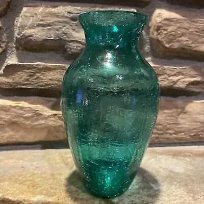Buy Crackle Glass  Vase 8 “  X 5  1/2” W.  Beautiful Bright Green Glass • 14.17£
