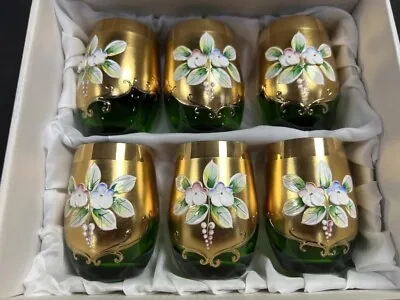 Buy Vintage Hand Painted Czech Crystal Cordials Set Of 6 • 115.66£