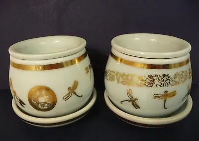 Buy 2x Korean Celadon Ceramic Tea Cup Strainer Saucer Dragonfly Signed Gold • 34.99£