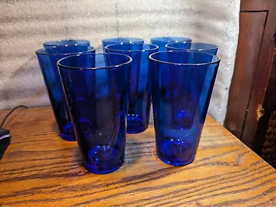 Buy 8 Cobalt Blue Flare Tumbler Glasses Vintage Libbey • 36.30£