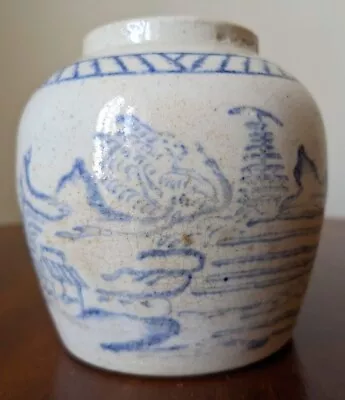 Buy Antique Chinese Blue & White Ironstone Ginger Jar Vintage Vase Old Stoneware  • 31£