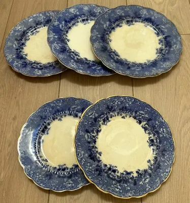 Buy 5 Antique Dundee Flow Blue .3 Dinner ( 20”) + 2 Lunch Plates( 9”) 22 C Gold Rim • 160.08£