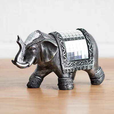 Buy Elephant Ornament 11cm Mosaic Grey Exotic Figurine Statue Home Decor Item Object • 15.99£