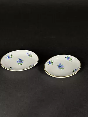 Buy 2 Vintage Herend Tiny Oval Dishes With Blue Forget Me Not Flowers Hand Painted • 47.41£