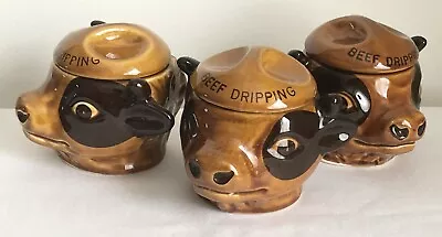 Buy Vintage Hand Painted Studio ‘Szeiler’ Beef Dripping Cow Shaped Pots With Lid X 3 • 15£