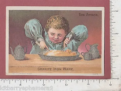 Buy 8847 Granite Iron Ware C1885 Trade Card Agate Ware Graniteware The Attack Dishes • 13.72£