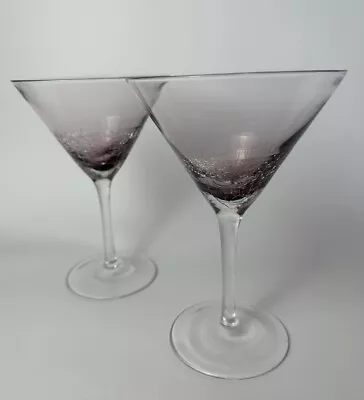 Buy Set Of 2 Pier 1 Crackle Purple Amethyst Martini Or Cosmo Cocktail Glasses • 43.22£