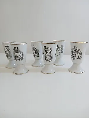 Buy Pillivuyt French Porcelain Six Goblets Cups Gold Rim Decorative Scenes Rare • 19.99£