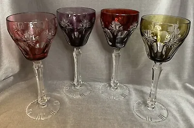 Buy Vtg Cut To Clear 6 Oz Wine Glasses Votive Germany Set Of 4 Red Green Purple Pink • 235.28£