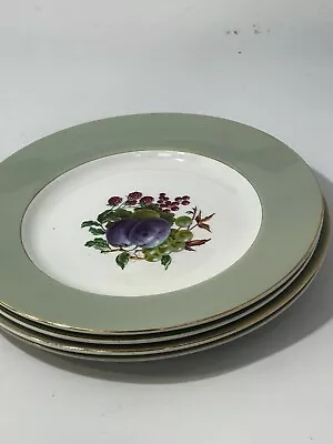 Buy Set X4 Satin White W.H. Grindley & Co Fruit Designed Green Ring Dinner Plates#LH • 2.99£
