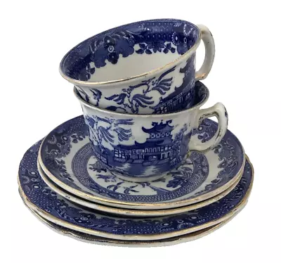 Buy Cups Saucers Dessert Plates X 6 Pieces Burleighware Willow Pattern Free Postage • 14.95£
